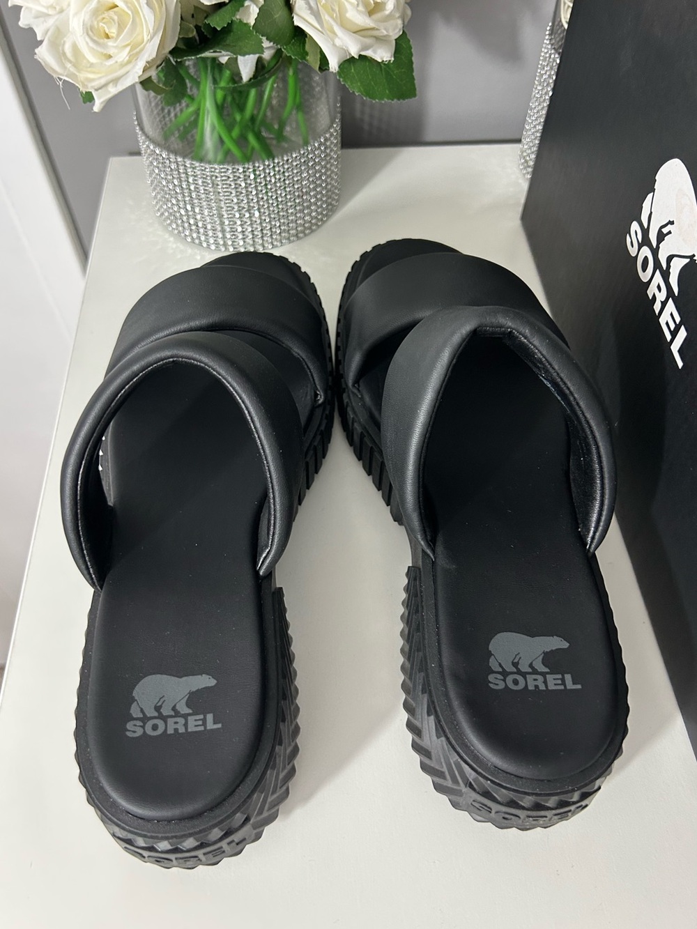 NWT SOREL Ona Streetworks Platform Slide Leather Upper Sandals Black Size 9.5 - Picture 6 of 15